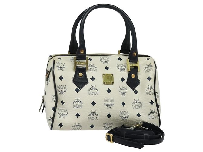 Sac à main MCM Logogram Vicetos en cuir PVC 2 en 1 blanc et or Auth BA3660 Doré