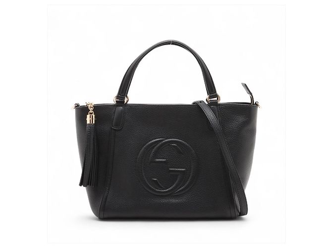 Gucci Sac à main en cuir avec fermeture éclair Soho, noir