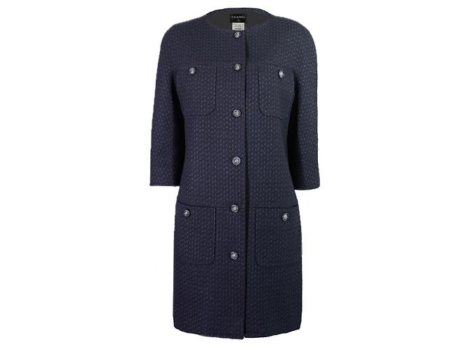 Chanel Paris / Edinburgh CC Lion Button Tweed Coat 38 FR Navy blue