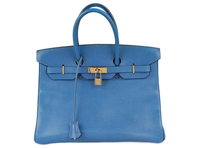 Borsa a mano Hermès Birkin 35 in pelle blu