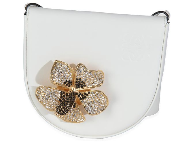 Loewe Bolsa transversal em couro de bezerro branco com salto e flor de metal