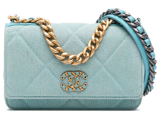 Wallet On Chain Chanel Carteira 19 em Denim Azul Turquesa