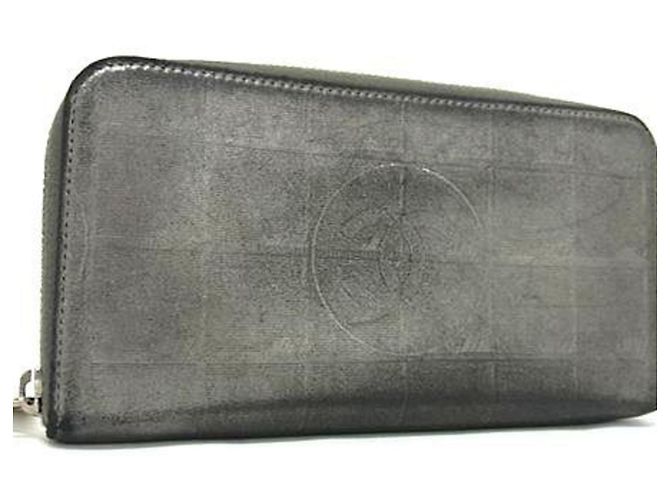 Cartera larga de cuero gris Chanel Castaño