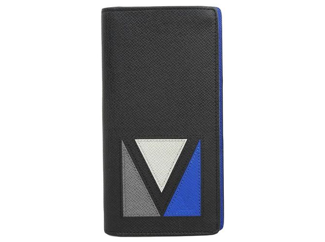 Louis Vuitton Taiga Leather Long Wallet M30791 Black Blue