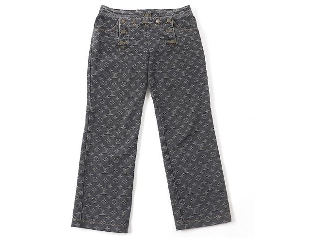Pantalones de denim de algodón Monogram Louis Vuitton Negro