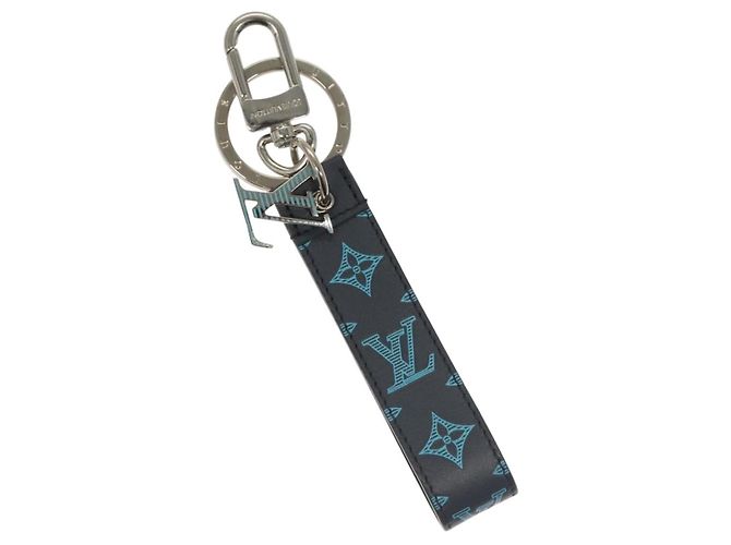LOUIS VUITTON Monogram Shadow Porte Cles Dragonne Key Holder M82532 Auth 132813M Navy blue
