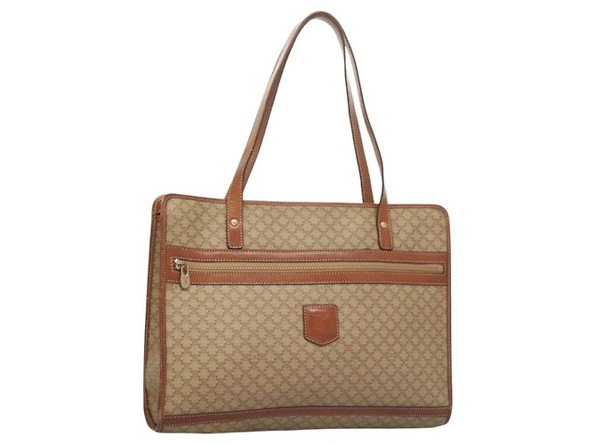 Céline CELINE Macadam Canvas Tote Bag Beige Gold Auth gh382 Golden