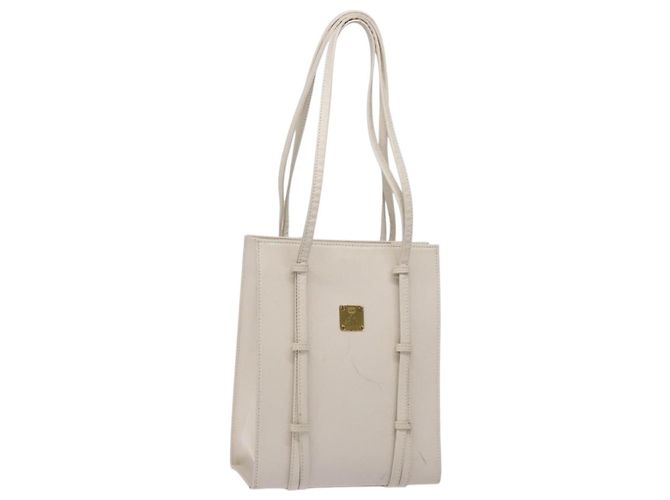 Bolsa de Ombro MCM em Couro Branco e Ouro Auth bs27684 Dourado