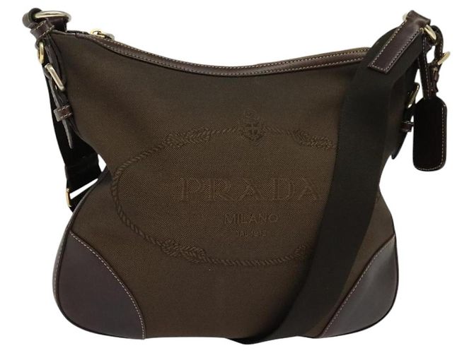Borsa a Spalla PRADA in Tela Marrone Oro Auth ep9878 D'oro