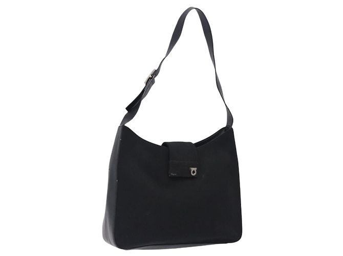 Borsa a Spalla Gancini in Nylon Blu Navy e Argento di Salvatore Ferragamo Auth gh333
