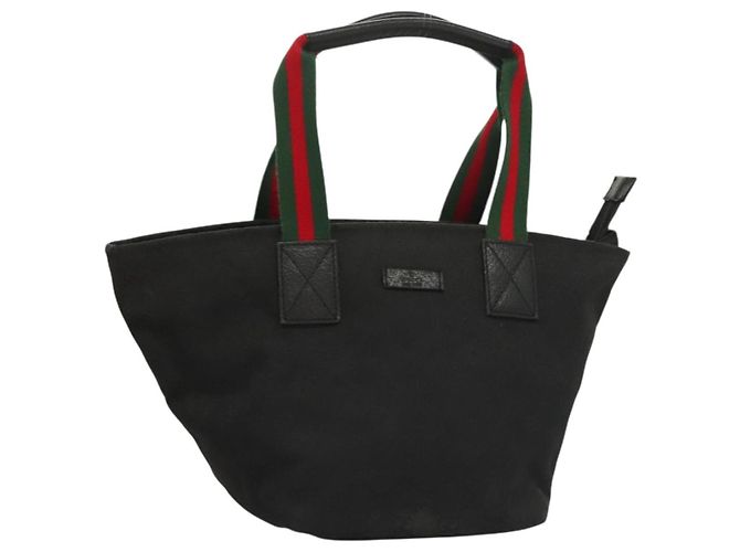 Borsa tote Gucci GG Canvas Web Sherry Line Nera Argento 131228 Auth fm4817 Nero