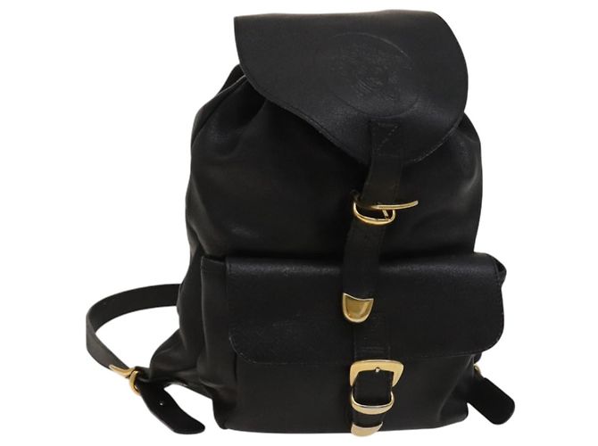 Mochila de couro preta e dourada Gianni Versace Auth bs27658 Preto Dourado