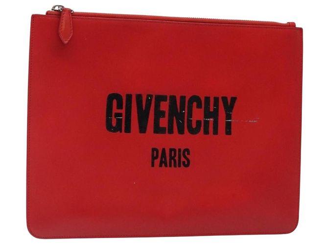 GIVENCHY Clutch Tasche aus rotem Leder mit Silber Auth bs27868