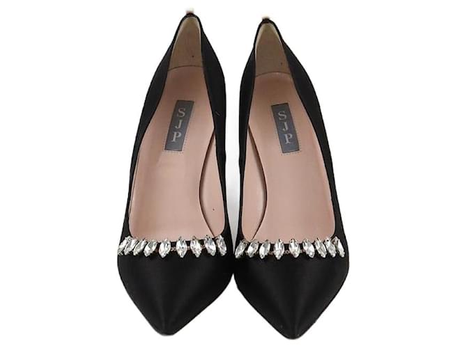 Autre Marque SJP Sarah Jessica Parker Black Crystal Embellished Pointed Toe Pumps Satin  ref.2366667