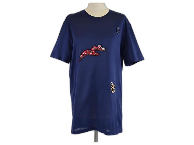 Camiseta bordada com patch azul marinho Lanvin