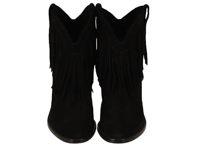 Saint Laurent Black Fringe New Western Booties Suede  ref.2366783