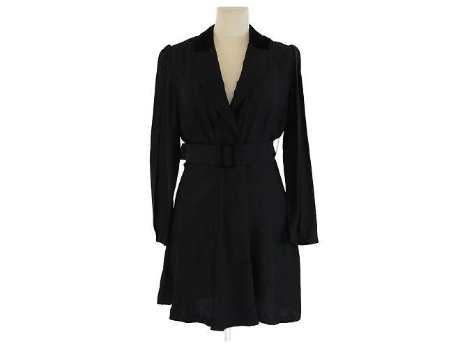 Schwarzes Sandro Mini-Kleid mit Jacquard-Logo und Samtkragen