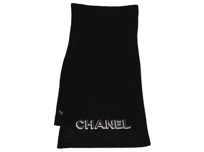 Sciarpa ricamata con logo nero Chanel