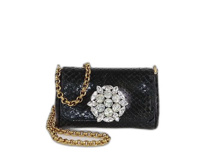 Bolsa de ombro em pele de cobra preta com cristais da Dolce & Gabbana Preto