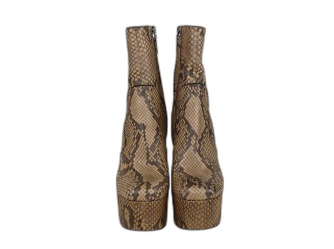Botas de tacón bloque de python marrón/beige Saint Laurent Castaño 