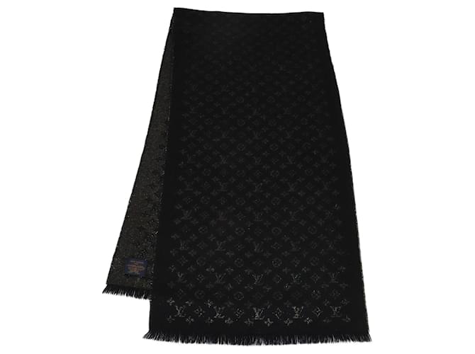 Louis Vuitton Black /Gold Logomania Shine Scarf Golden Cashmere Viscose  ref.2366973
