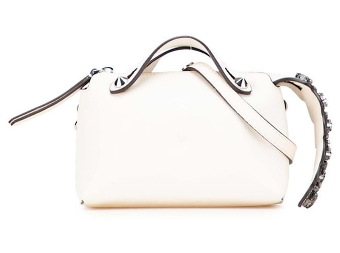 Fendi Mini By the Way Jeweled Handbag Cream Leather  ref.2367581