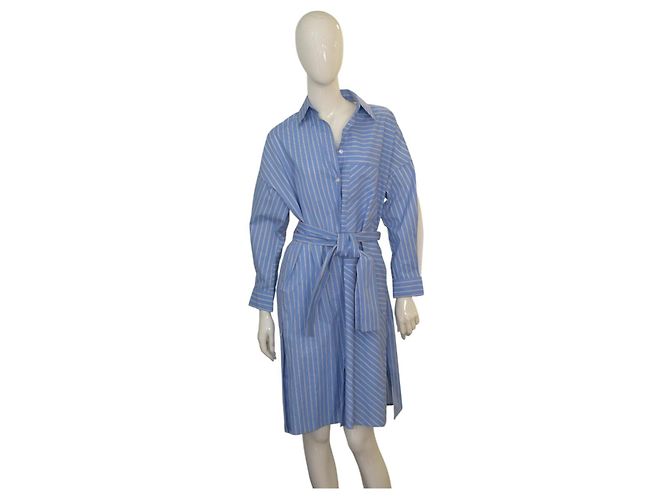 Abito Camicia Maje a Righe Blu in Cotone