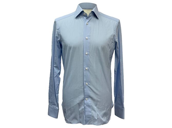 Ermenegildo Zegna Button-Down-Hemd aus blauer Baumwolle Hellblau