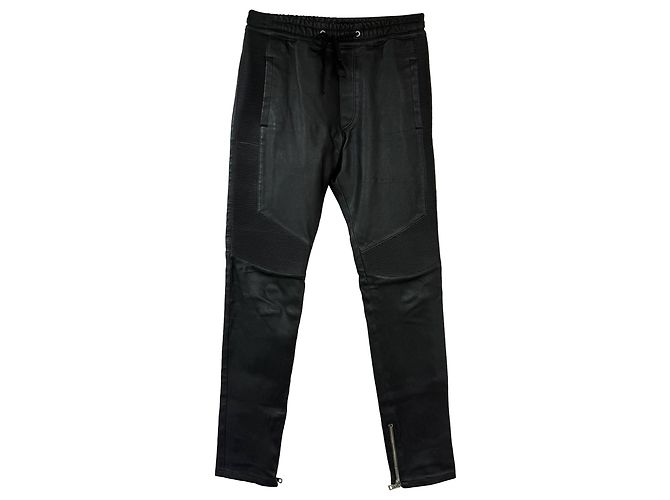 Balmain Drawstring Trousers in Black Leather
