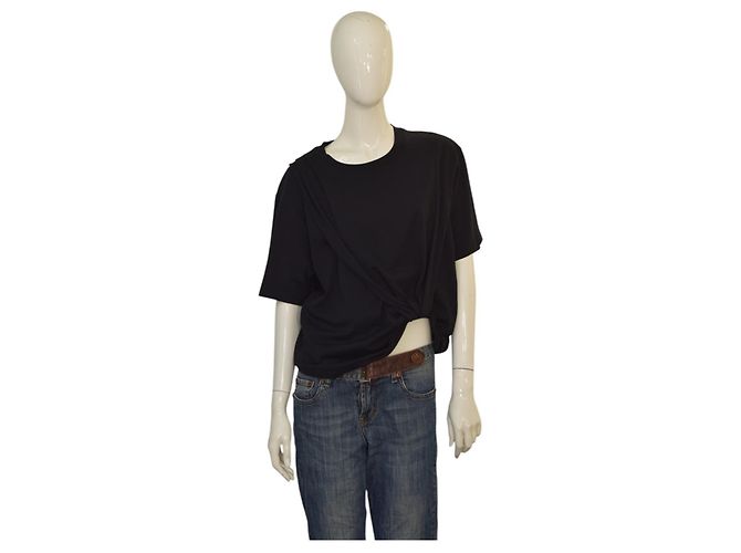 Camiseta negra de algodón drapeada de manga corta 3.1 Phillip Lim Negro