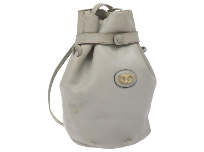 Céline CELINE Shoulder Bag Leather Light Blue Gold Auth 127900 Golden