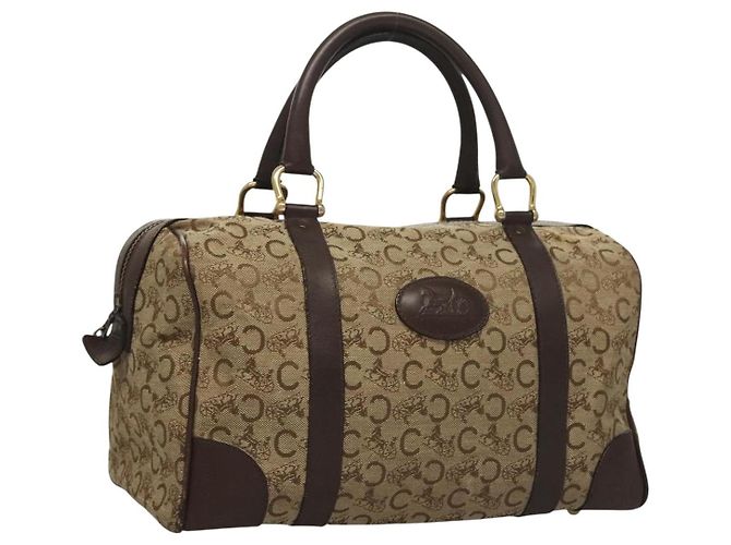 Céline Borsa Boston Celine C Sulky in tela marrone e oro Auth gh343 D'oro
