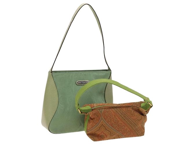 Borsa a tracolla ETRO Paisley in PVC e tela, set da 2, Verde Marrone Auth BA3734