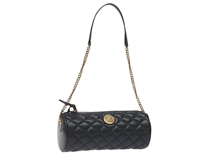 Versace Ketten-Schultertasche aus schwarzem Leder mit Gold Auth 130258 Golden 