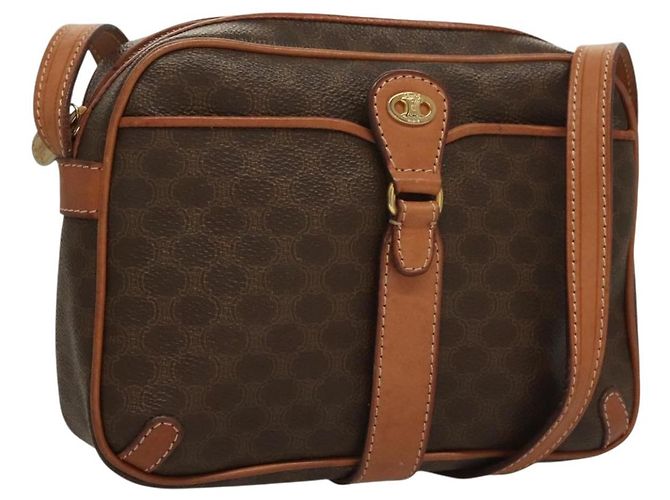 Céline Bolsa de Ombro em Lona Macadam CELINE em Couro PVC Marrom Dourado Auth ep9704