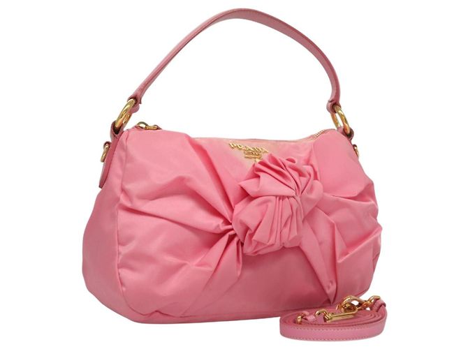 PRADA Bolsa de Mão Nylon 2em1 Rosa Dourado Auth ep9408