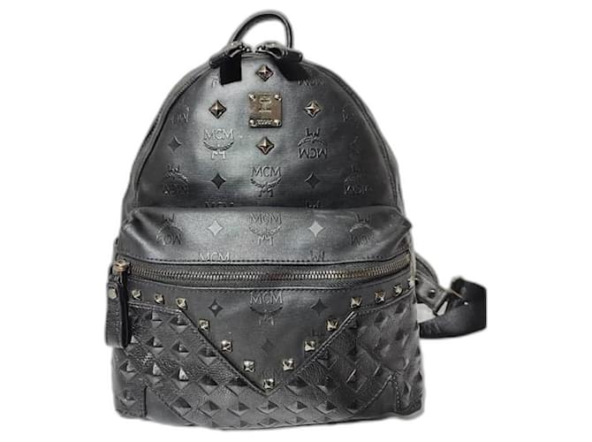 MCM PVC Monogram Studded Backpack Black