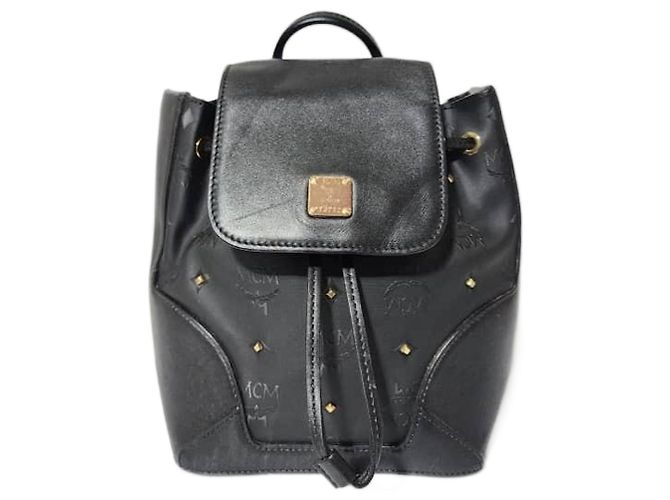 Mochila de cuero MCM Visetos negra con cordón Negro 