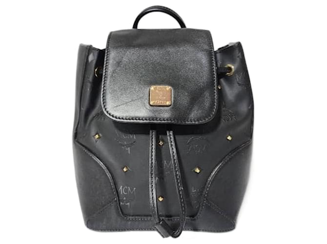Sac à dos en cuir MCM Visetos noir avec cordon de serrage 