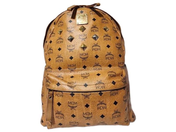 MCM Visetos Medium Sprinkle Stud Stark Backpack Cognac 