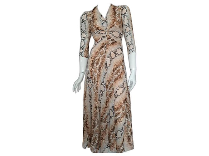 Maje Midi Maxi Kleid Schlangenmuster Beige Mehrfarben