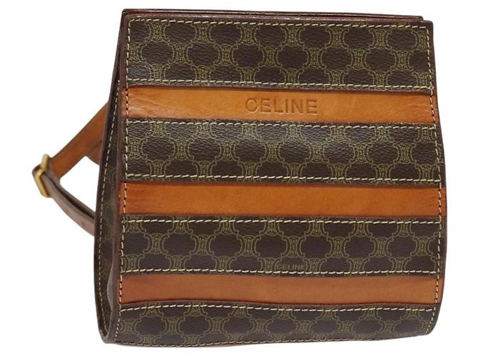 Céline Mochila de lona Macadam CELINE em couro PVC marrom e dourado Auth 131672