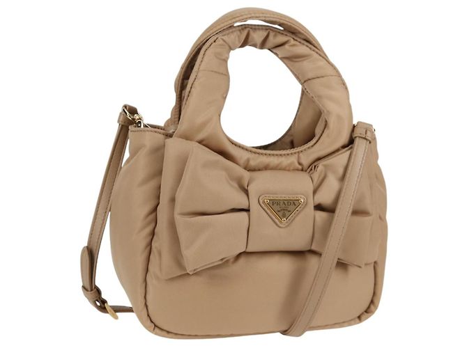 PRADA Handtasche Nylon 2way Beige Gold Auth 118908SM Golden