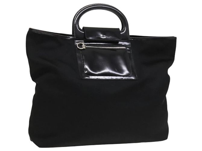 Borsa a mano Salvatore Ferragamo in nylon nero e argento Auth bs27184