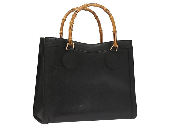 Borsa a mano in pelle nera e oro GUCCI Bamboo 002 0260 Auth ep9314 Nero D'oro