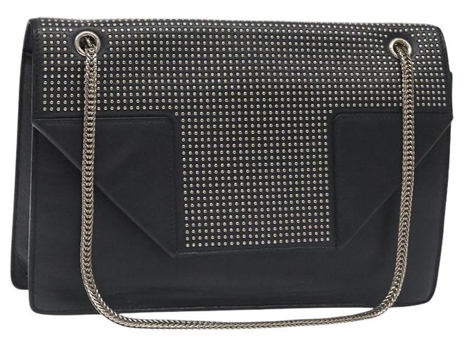 Borsa a spalla Chain Betty in pelle nera e argento di SAINT LAURENT Auth 130120 Nero