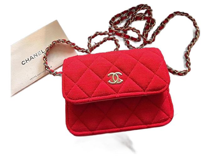 Bolsa Mini VIP Chanel em Jersey Matelassé de Algodão com Alça Vermelho