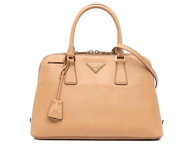 Bolsa Satchel Prada Beige Medium Saffiano Lux Promenade Bege