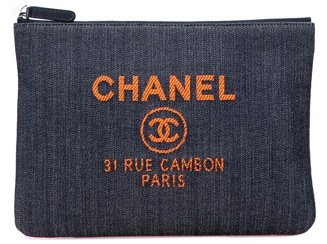 Chanel Graue Medium Denim Deauville O Clutch Braun Anthrazitgrau
