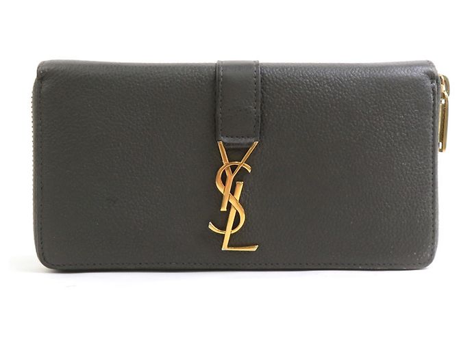 Saint Laurent Khaki Brown Leather Long Wallet